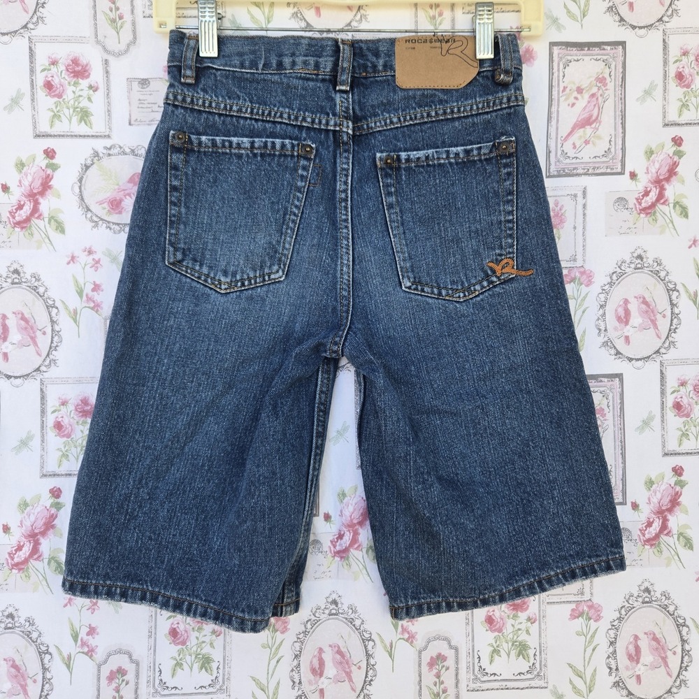 Vtg Rocawear Denim Shorts Boys‎ 10 Blue Embroidered Logo Baggy Jorts Y2K Hip Hop